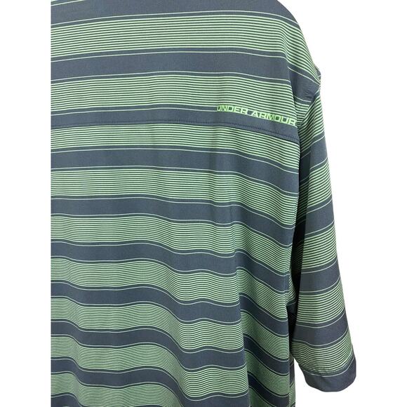 Men's Under Armour Loose Heatgear Polo Shirt Sz XL Green Gray Striped Athletic - Picture 4 of 6